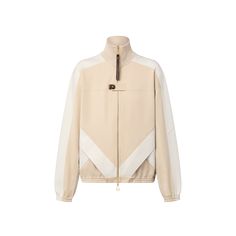 LOUIS VUITTON® - Color-blocked Zip-up Jacket - Beige Activewear Aesthetic, Jacket Beige, Sophie Turner, Leather Denim, Knitwear Dress, Silver Jewelry Fashion, Exposed Zipper, Sporty Chic, Knitwear Tops