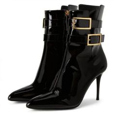 TAAFO Shoes Women's High Heels Boots Ankle Boots Pointed Lacquered Leather Boots Show black Boots With Heels, Giuseppe Zanotti Boots, Boots Luxury, Luxury Boots, Fabric Boots, Shoes Outfit Fashion, Fancy Shoes, Boots Heels, High Heel Boots Ankle