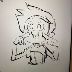 a drawing of a cartoon character holding a magnifying glass in one hand and looking at the viewer