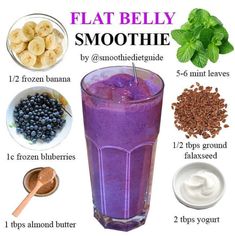 a smoothie is shown with ingredients to make it