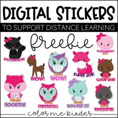 digital stickers with different animals and words