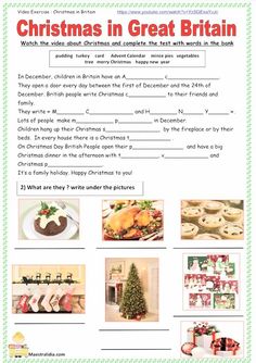 christmas in great britain worksheet with pictures and words to describe the holiday season