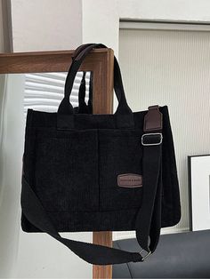 Women's Solid Color Corduroy Tote Bag Fashion Crossbody Bag Casual Handbag Shoulder Bag & Purse Black Casual   Polyester Plain Shoulder Tote Bag   Women Bags, size features are:Bust: ,Length: ,Sleeve Length: Corduroy Canvas Shoulder Bag With Pockets, Corduroy Shoulder Canvas Bag With Pockets, Corduroy Canvas Bag With Pockets For School, School Canvas Corduroy Bag With Pockets, Daily Use Corduroy Shoulder Bag With Pockets, Corduroy Shoulder Bag For Travel, Trendy Corduroy Canvas Bag With Pockets, Corduroy Shoulder Canvas Bag For Travel, Rectangular Corduroy Bags For Everyday Use