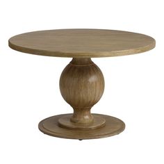 a round wooden table with two pedestals