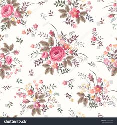 a floral wallpaper with pink flowers and green leaves on white stock photo © shutterstocker