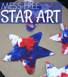 red, white and blue paper stars with text overlay that reads mess - free star art