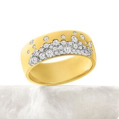 Ross-Simons - .50 ct. t. w. Scattered Diamond Ring in 18kt Gold Over Sterling. Size 9. Reminiscent of fresh champagne bubbles, this ring gives you a reason to celebrate! On it, .50 ct. t. w. pave diamond rounds are scattered across a high-polished 18kt yellow gold over sterling silver band. 1/4" wide. Scattered diamond ring. Diamond birthstones are the perfect gift for April birthdays. Diamond Flower Pendant, Champagne Bubbles, Diamond Heart Pendant Necklace, Cat Pendant Necklace, Diamond Birthstone, Circle Pendant Necklace, Circle Diamond, Diamond Cross Pendants, Anniversary Jewelry