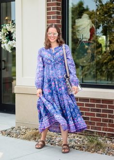 The color combination in the Kayla midi dress is mesmerizing. This flowy dress pairs well with boots or high heels for just about any occasion. Great for a date night or brunch with your girlfriends, the perfect boho dress for any boho gal. Details: 100% Indian cotton with a lining Machine washable, hang dry Small/medium fits size 2 to 6 and medium/large, fits size 6 to 10 Model is 5'4" and wearing a S/M Flowy Fall Maxi Dress For Day Out, Trendy Fall Maxi Dress For Date Night, Purple Knee-length Midi Dress For Fall, Feminine Fall Maxi Dress For Day Out, Feminine Maxi Dress For Fall Day Out, Casual Purple Maxi Dress For Fall, Casual Purple Midi Dress For Spring, Chic Purple Midi Dress For Fall, Bohemian Maxi Dress For Spring Date Night