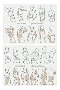 an image of how to draw the human body with different poses and expressions on it