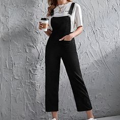 Shein Cropped Corduroy Pinafore Jumpsuit -Nwot -Never Worn -Size: Small Pinafore Jumpsuit, Dungaree Outfit, Overall Outfit, Overalls Outfit, Corduroy Overalls, Black Overalls, Jumpsuit Outfit, Cropped Jumpsuit, Cute Outfits For School