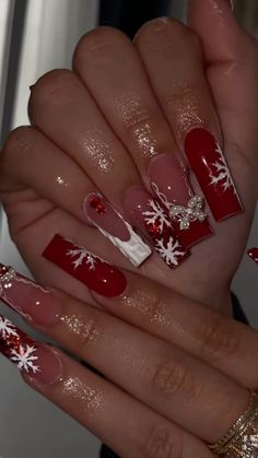 #FeelingFestive24 Nail Inspo 2023 Christmas, Red Nail Inspo Christmas, December Nails Acrylic Christmas Simple, Christmas Day Nails, Medium Length Christmas Nails Acrylic, Red Christmas Nail Set, Winter Christmas Nails Acrylic Red, Christmas Acrylics Square, Red Christmas Nail Designs Acrylic