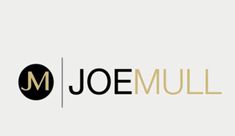 the joemull logo is shown in black and gold on a white background,