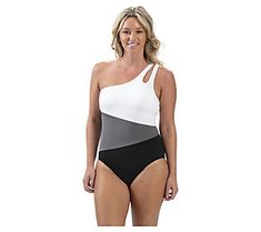 From morning water classes to afternoons on a sunny lounger, this stylishly on-point (and ultra-functional) suit keeps up with alll your vacay plans. From Dolfin. Morning Water, 1 Piece Swimsuit, Body Contouring, Swimwear Fashion, Keep Up, Sunnies, One Piece, Black White, Black And White