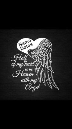 an iphone screen with the text name date and angel wings in white on black background