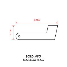 the mold mfg mailbox flag is shown with measurements for each letter and number