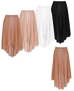 three skirts with different colors and sizes, one in black, the other in white