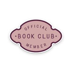 the official book club member sticker is shown in pink and purple on a white background