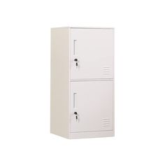 a white locker with two doors on each side