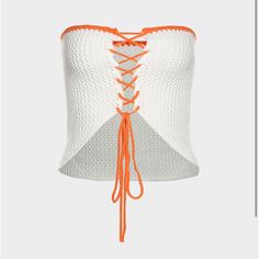 Brand New With Tags! Knitted Like Top In Orange And White! Size Small! Composition: 95% Polyester, 5% Spandex Elasticity: Medium Stretch Thickness Medium Cape Clique, Tassel Sweater, White Flares, Wool Tie, Backless Blouse, Capes For Women, Long Sleeve Tank Top, Easy Trendy Outfits, Baddie Outfits Casual