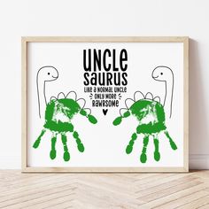 Fathers Day Gift For Uncle | Unclesaurus | Ollie + Hank Uncle Christmas Gifts Ideas, Aunt And Uncle Day Crafts, Uncle Handprint Art, Homemade Gifts For Uncle, Handprint Art For Uncle, Diy Gifts For Uncle From Niece, Homemade Gifts For Uncles From Kids, Handmade Gifts For Uncles, Uncle Christmas Gifts