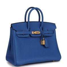 This Hermes Birkin 25 is in Bleu France togo leather with gold hardware and has tonal stitching, front flap, two straps with center toggle closure, clochette with lock and two keys, and double rolled handles.The interior is lined with Bleu France chevre and has one zip pocket with an Hermes engraved zipper pull and an open pocket on the opposite side.Collection: ZOrigin: FranceCondition: Pre-owned; Excellent to Mint - This bag retains its shape. The exterior leather is clean with no signs of wea Prada Jewelry, Hermes Birkin 30, Hermes Box, Fendi Shoes, Visible Light