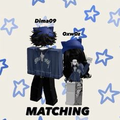 two people standing next to each other in front of stars with text reading dimo or owz