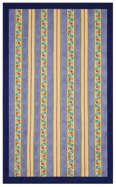 a blue and yellow striped wall hanging