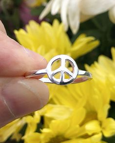 Sterling Silver Peace Sign Ring | The Life Divine Peace Sign Ring measures 3/8" W x 3/8" H Adjustable Symbolic Hypoallergenic Rings, Peace Sign Ring, Size 10 Rings, Peace Sign, Free Giveaway, Ring Size, Sterling Silver, Ring, Silver