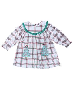 Our Plaid Perfect Ruffle Trim Girls Christmas Tree Dress is a festive delight for the holiday season. This charming plaid dress features two adorable Christmas tree appliqués and a cute ruffle bib trim. Perfect for holiday parties, family gatherings, or school celebrations, this dress combines style and comfort, ensuring your little one shines bright this Christmas. And be sure to check out our other must have new arrivals. INCLUDES: Dress FIT: This item is true to size FABRIC & CARE: Cotton/pol Suspenders Skirt Outfits, Girls In Suspenders, Christmas Tree Dress, Tree Dress, School Celebration, Suspender Skirt, Green Polka Dot, Skirt Outfit, Family Gatherings