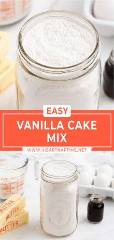 an easy vanilla cake mix recipe in a mason jar