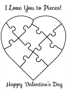 a heart shaped puzzle piece with two pieces missing from the middle, in black and white