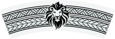 a black and white drawing of a lion on the side of a wall with an intricate design