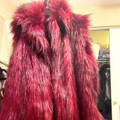 Very Beautiful And Unique Burgundy Color Fur Vest Purple Fur Coat For Fall, Purple Faux Fur Trim Coat For Fall, Luxury Red Outerwear With Faux Fur Trim, Purple Long Sleeve Fur Coat With Faux Fur Trim, Burgundy Faux Fur Coat, Purple Faux Fur Vest, Multicolor Faux Fur Long Sleeve Outerwear, Mink-colored Long Sleeve Faux Fur Outerwear, Vest Coat