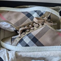 Great Condition Only Used Once Euro Size 38 Dust Bag Included No Return/ Exchanges Burberry Vintage, Burberry Shoes, Womens Shoes Sneakers, Low Top, Burberry, Dust Bag, Shoes Sneakers, Women Shoes, Sneakers