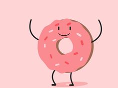 a cartoon donut with arms and legs up in the air