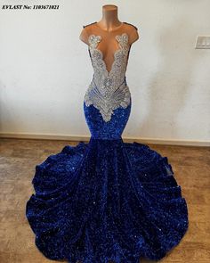 EVLAST Glitter Royal Blue Sequins Mermaid Long Prom Dress For Black Girls Silver Diamond Beaded Royal Blue Prom Dress, Prom Dress Mermaid, Royal Blue Prom, Gala Gown, Royal Blue Prom Dresses, Blue Prom Dress, Dress Mermaid, Long Prom Dress, Silver Diamonds