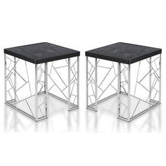 two tables with black top and silver legs