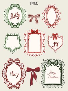 christmas frames with ribbons and bows