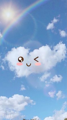 an image of a rainbow in the sky with clouds and sun behind it that says, i love you