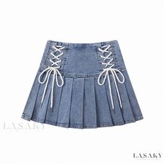 Lasaky - Stylish Denim Pleated Skirt with Cross Straps - Half Skirt Skirts Y2k, Denim Pleated Skirt, Pleated Denim Skirt, Womens Denim Skirts, Blue Denim Skirt, Skirt Y2k, E Girl, Denim Skirt Women, Denim Patterns