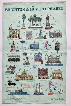 the brighton and hover alphabet tea towel