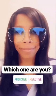 a woman wearing sunglasses with the caption'which one are you?'above her