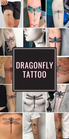 dragonfly tattoos on the back of women's legs and thighs, all with different designs