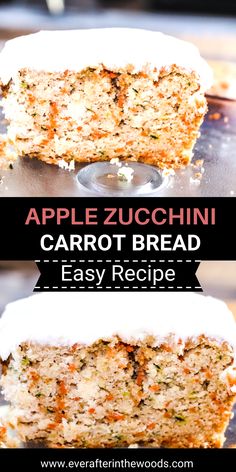 an apple zucchini carrot bread is cut in half and ready to be eaten