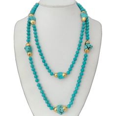 KEYGEMS Women's Elegant Fashion Stylish Genuine Natural Blue Turquoise Necklace Jewelry Elegant Turquoise Necklace With Gemstone Beads, Elegant Turquoise Gemstone Bead Necklace, Elegant Turquoise Beaded Necklace With Gemstone Beads, Elegant Turquoise Necklace With Round Natural Stones, Elegant Blue Turquoise Necklace With Round Beads, Luxury Turquoise Gemstone Beads Necklace, Elegant Turquoise Necklace With Round Beads, Blue Turquoise Necklace, Casual Work Wear