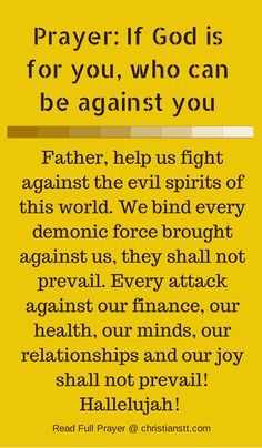 a yellow poster with the words prayer if god is for you, who can be against you