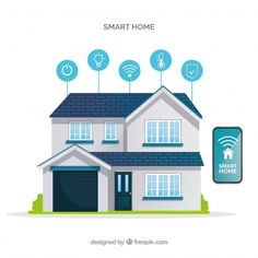 smart home with icons surrounding it