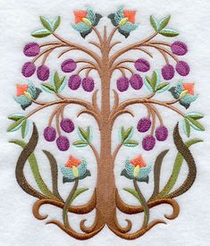 a tree with flowers and leaves is shown in the middle of a white paper background