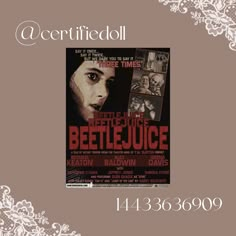 a movie poster for beetlejuice with an image of a woman's face