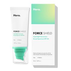 Meet your dream sunscreen for acne-prone skin. This ultra-breathable mineral SPF 30 checks every box: airy-light, shine-free, and weightless. Summer days never felt so good. Force Shield serves effortless UVA/UVB protection daily with a smooth, skin-like finish. Use it alone or as a primer – the gel formula plays well with makeup (and visibly blurs redness with a sheer green tint). Helps visibly balance redness with a barely-there green tint. Force Shield, Best Sunscreens, Body Sunscreen, Zinc Oxide, Skin Routine, Mineral Sunscreen, Broad Spectrum Sunscreen, Spf Sunscreen, Face Sunscreen